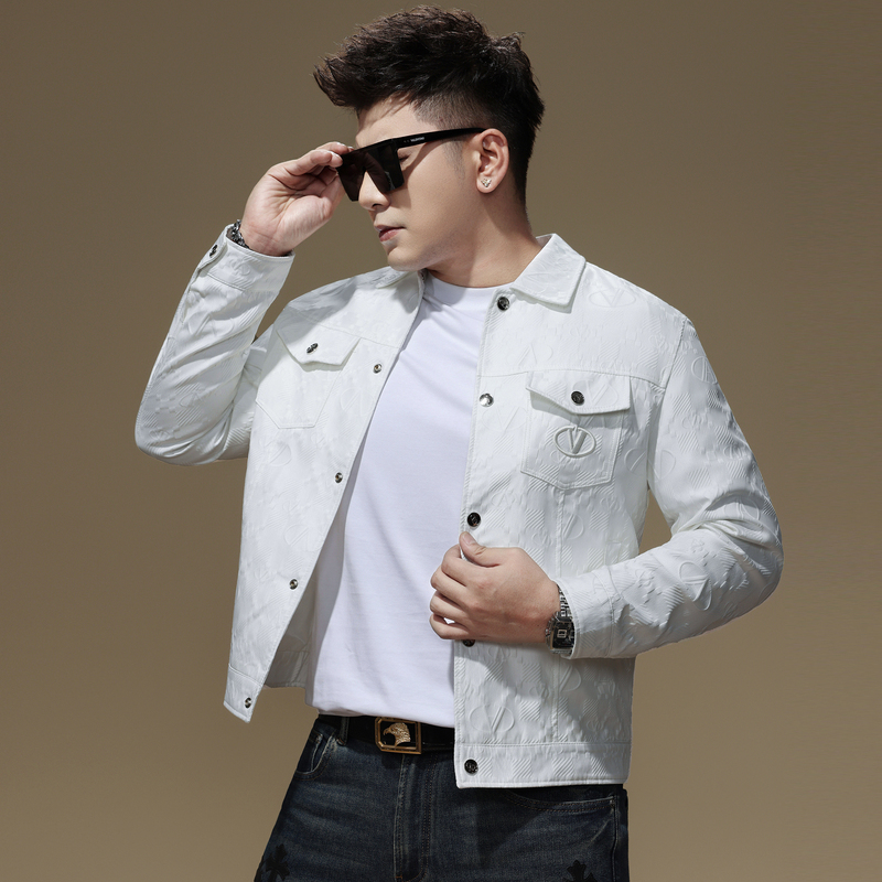 European-Style High-End Lapel Jacket with Letter Jacquard, Men's New Spring and Autumn Trendy Casual Top