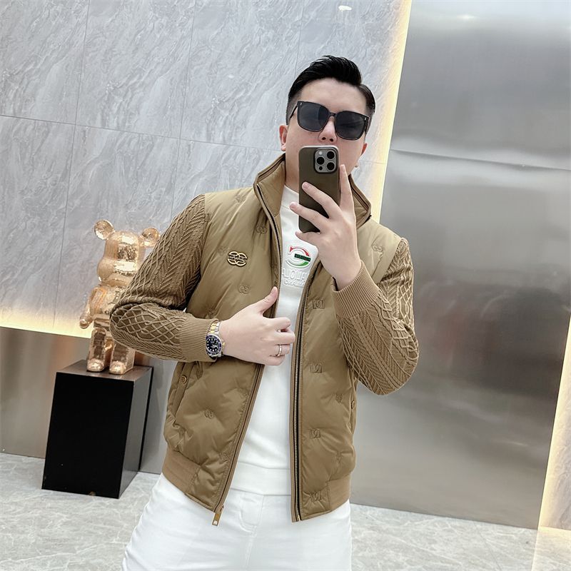 European Style Men's down Jacket, Fashionable and Unique, Knitted Sleeves, Spliced White Duck Down, Warm Outerwear, New Style European Style Men's down Jacket, Fashionable and Unique, Knitted Sleeves, Spliced White Duck Down, Warm Outerwear, New Style