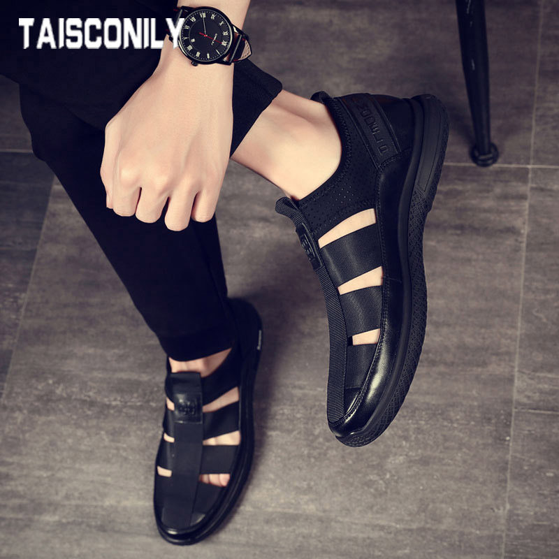 Men's sandals Genuine Leather 2022 Summer new Korean version Business Leisure hollowed-out holes Cave Baotou Leather Shoes