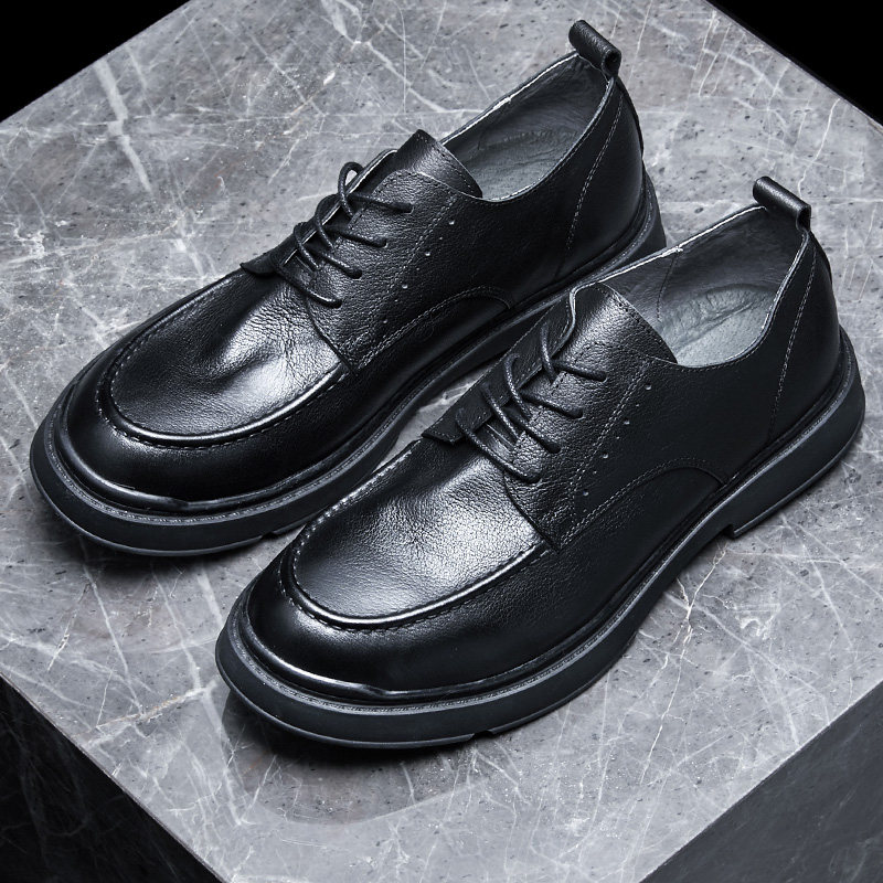 Leisure leather shoes men 2023 British wind leather black spring and autumn with men's soft - leather handmade shoes