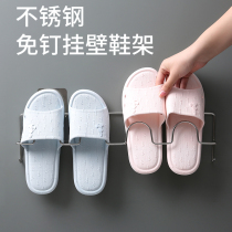 Stainless steel bathroom slipper rack Wall-mounted bathroom storage artifact drain shoe rack pylons Free perforated storage behind the door