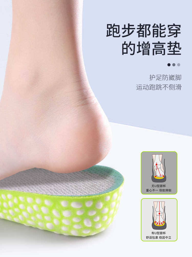Height-Increasing Insoles Boost Men's and Women's Athletic Performance, Shock-Absorbing, Odor-Resistant, Comfortable, Invisible, with a Stepping-On-Feces Sensation, Full-Height Increase