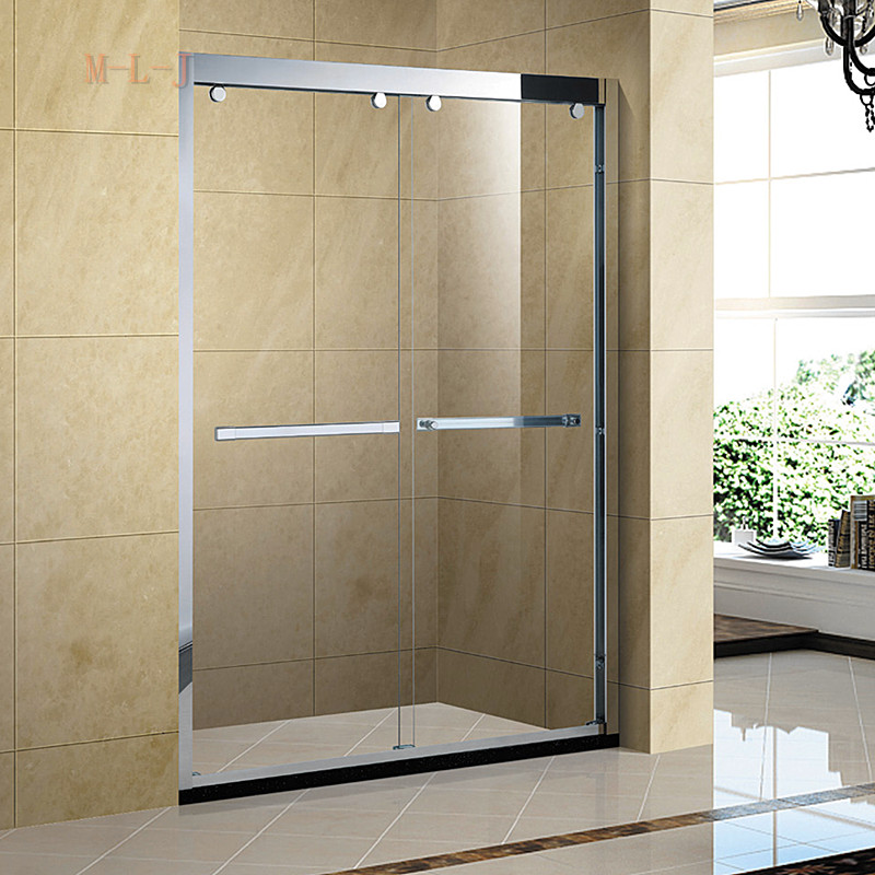 Custom black stainless steel toilet one-line shower partition sliding door bathroom frosted tempered glass sliding door