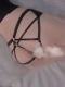 Evil Girl Black Sexy Lace Panties with Cross Straps and Open Crotch Peach-Shaped Women's Summer Thong Briefs