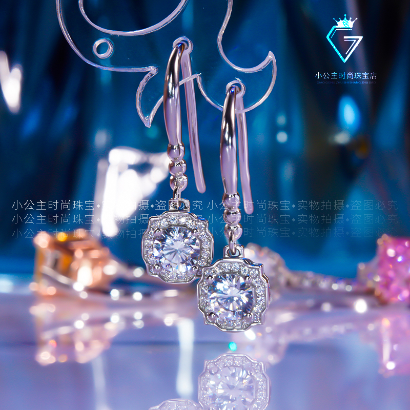 18K Platinum Earrings Four Paws Retro Round Pearl Mosanstone Ear Pendant Sunflower Snowflake Earnter