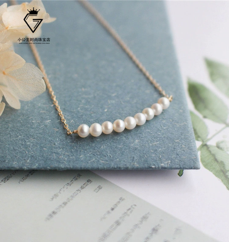 Gentle temperament natural pearl 14k necklace girl Jane about 100 hitch and face pendant lock bone chain to send girlfriend gift