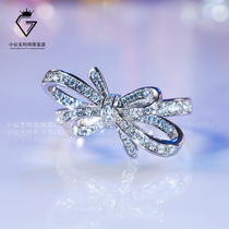 18K platinum ring bow ring female personality tide White Gold moisanishi diamond wedding ring girlfriend for wedding gift