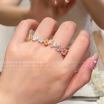 18k Platinum Trapezoidal Row Drilling Light Lavish Style Small Crowddesign Sensation Ring Fashion Rose Gold Minimalist Temperament Ring