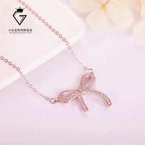  18K rose gold inlaid with shining small diamonds temperament bow moissanite D color necklace clavicle pendant fashion