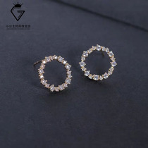 New minimalist 18k rose gold hollowed-out round ear nail temperament inlaid mosanstone simulation diamond white gold earrings