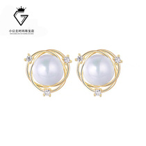 S925 Pure Silver Gold Plated Gentle Temperament Natural Pearl Ear Nail Minimalist Wraparound Design 100 Hitch Decoration Dong Qing Earrings