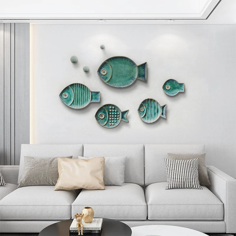 Creative Mediterranean Ceramic Fish Sea Star Wall Decoration Wall Decoration Living Room Dining Room Dining Room Background Wall Decoration Solid 3d Pendant Wall-mounted