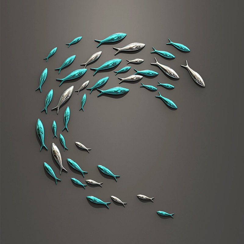 Creative wall wall decoration pendant 3d three-dimensional electroplating fish wall decoration wall sticker sofa TV background wall fish wall decoration