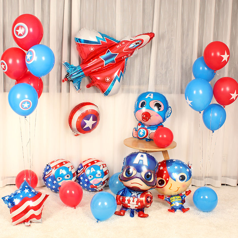 Children's Birthday Party Venue Layout Baby One Year Decoration Supplies Cartoon Creative Captain America Aluminum Film Balloon