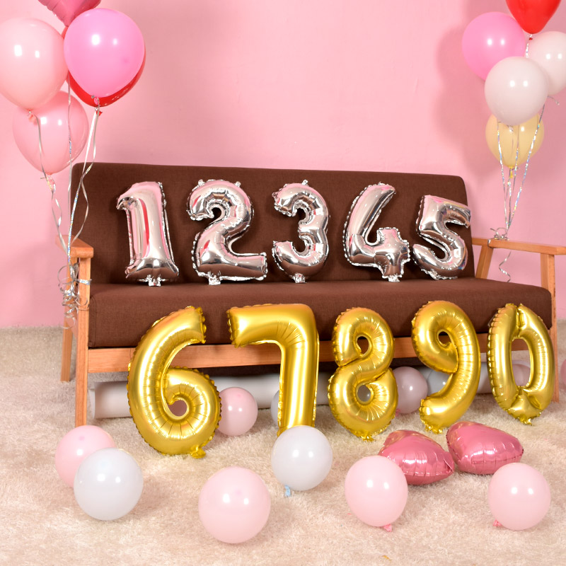 Aluminum foil digital balloon gold and silver 0123456789 birthday party decoration 18 inch medium aluminum foil balloon decoration