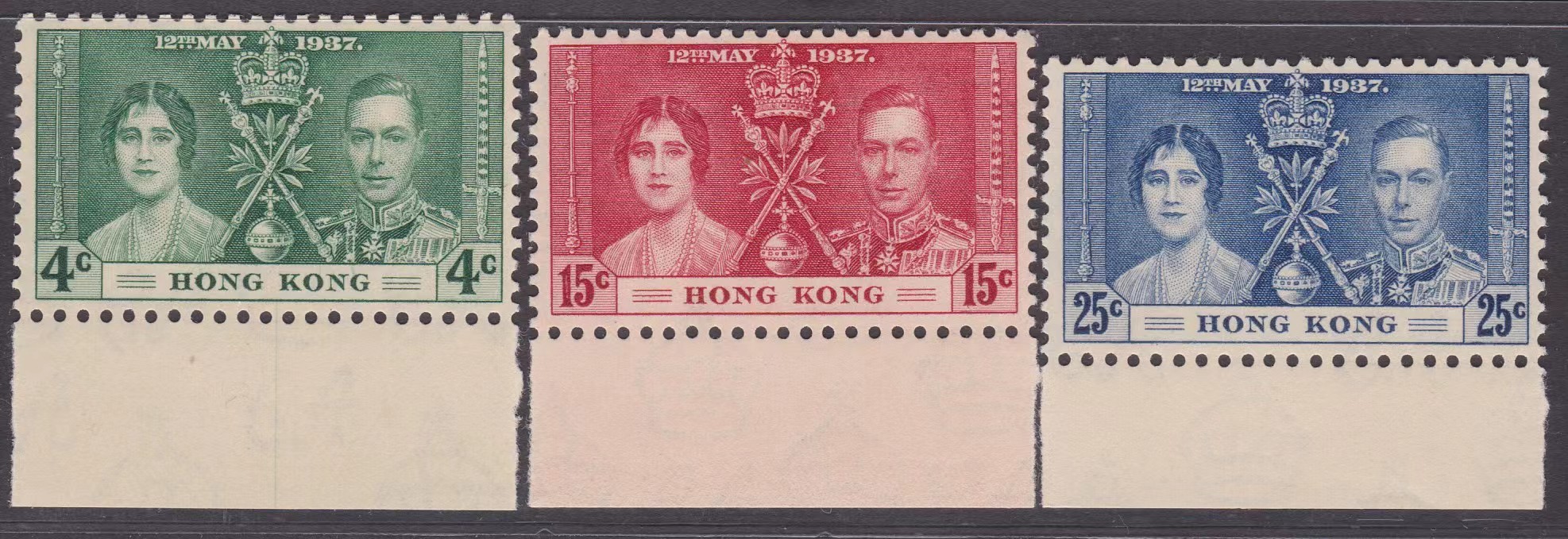 Hong Kong stamps 1937 C3 George VI coronation commemorative stamps New three full-Taobao