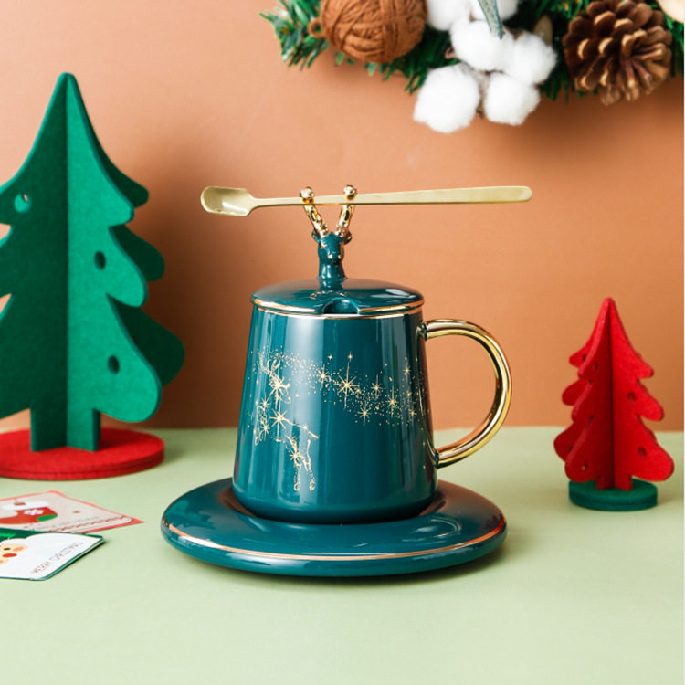 Christmas gift Elk head Phnom Penh coffee cup Saucer spoon Couple set Ceramic mug Office Teacup