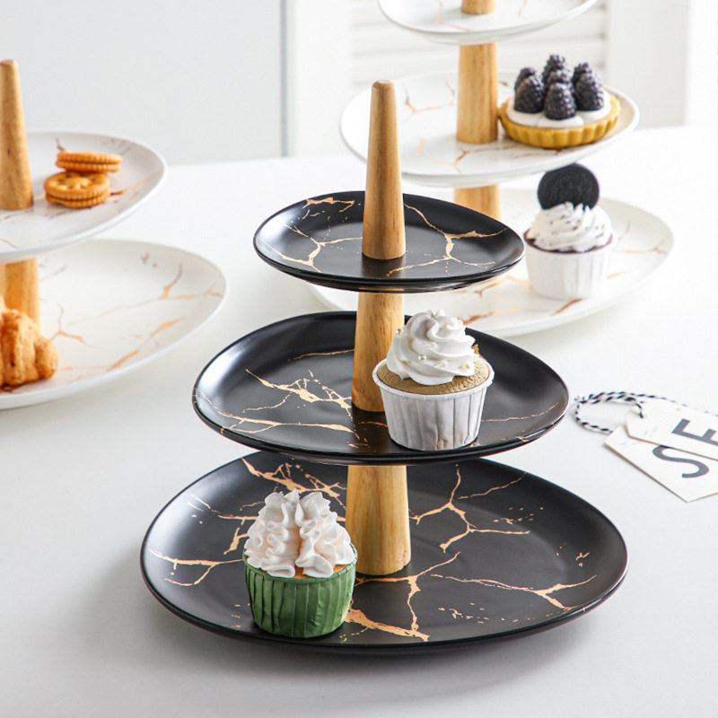 Simple light luxury Nordic color glaze ceramic lightning gold cake string plate afternoon tea wedding dining room home snack plate