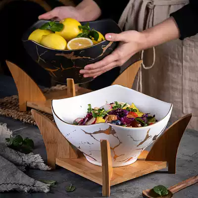 Nordic creative fruit salad bowl Marbled ceramic tableware Household soup bowl Instant noodle bowl Boiled fish bowl