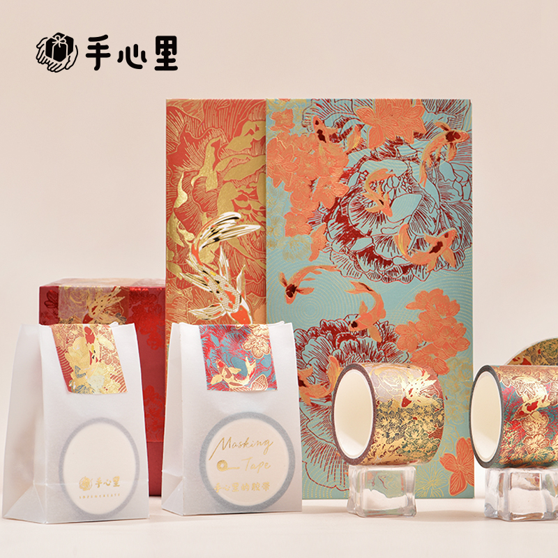 Hand-Hand Lucky Koi Original Japan and Paper Tape Broad Fabric Cluster Customized Old Sticker