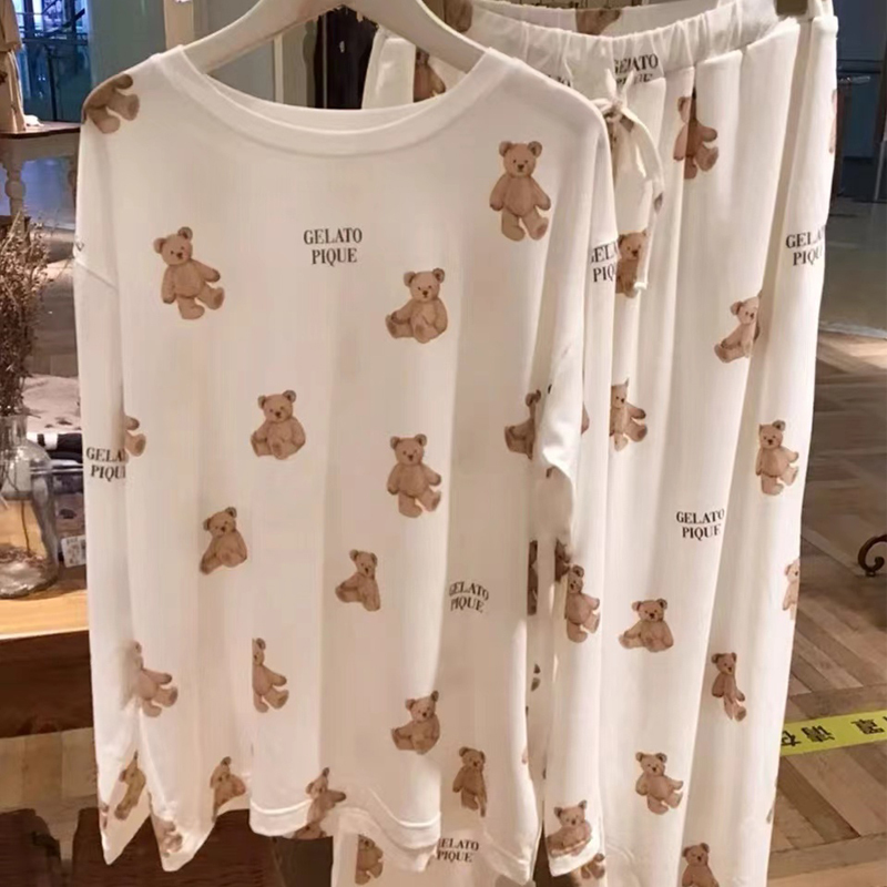 Gp Customer-Supplied Modal Pajamas for Women, Spring, Summer, and Autumn, Pure Cotton, Cute Little Bichon Dog Design, Long-Sleeved, Long Pants, Loungewear, Suitable for Wearing Outside