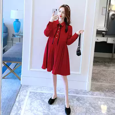 Spring pregnant women's dress medium and long version of embroidered doll skirt sweet age blouse foreign style Net red tide mother fashion