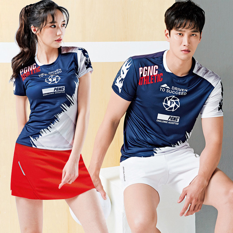 New badminton suit men's and women's short-sleeved suit sportswear quick-drying air-permeable tennis suit table tennis game suit printing