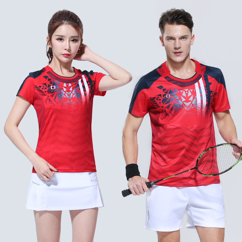 New badminton suit suit women's short-sleeved sports tennis suit couple quick-drying clothes breathable men's jersey printing