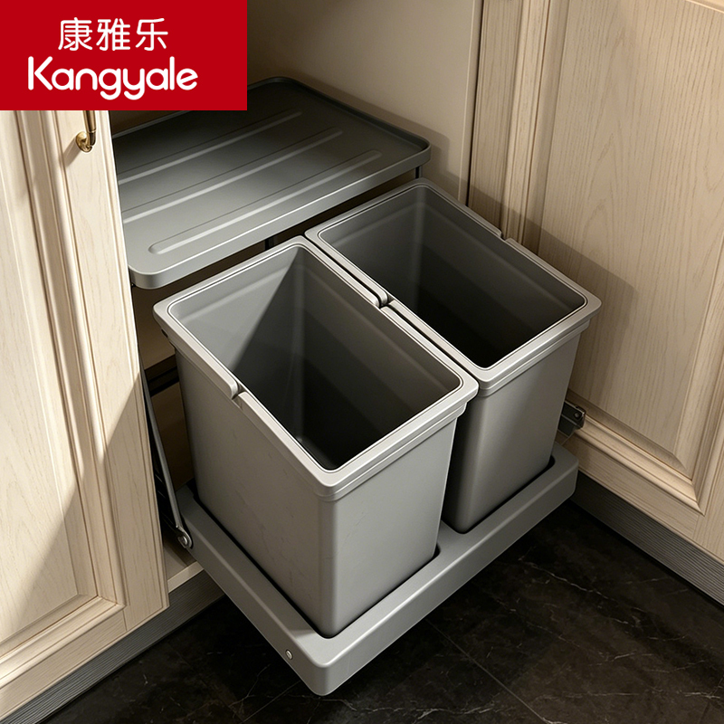 Kangyale Bathroom Built-In Trash Can Double Bin with Lid Bathroom Cabinet Classification Storage Bin Shallow Cabinet Large Single Bin