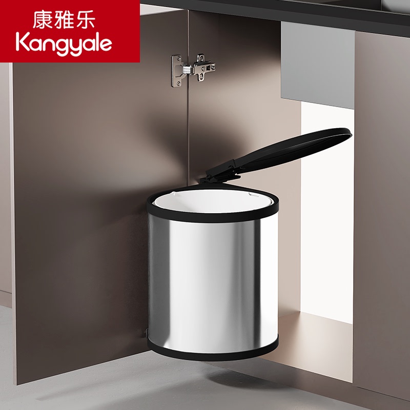 Kitchen Trash Can, Built-In Under-Sink Cabinet Waste Bin, Corner Rotating Opening Type, Linked Food Waste Storage Bin with Lid