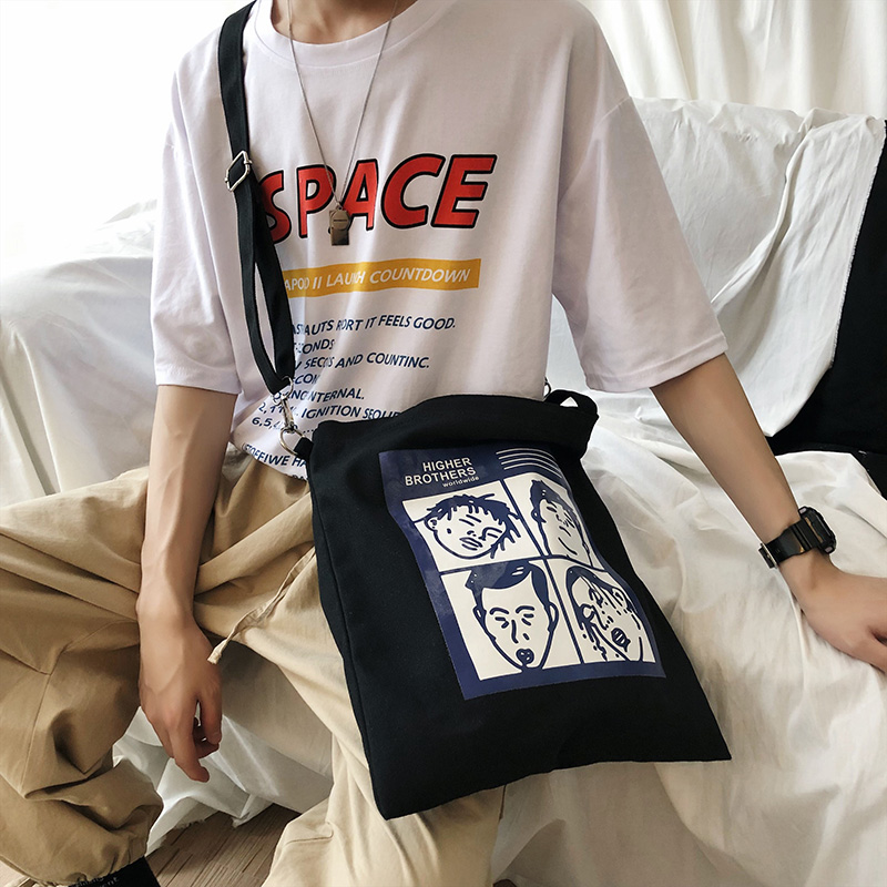 Retro lazy canvas bag large-capacity shopping bag student schoolbag canvas bag Japanese and Korean women's printed shoulder bag
