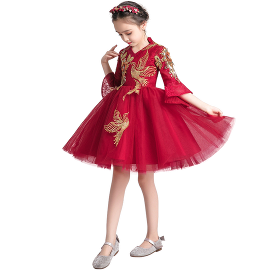 儿童礼服公主裙女童中国风小孩花童婚纱国潮古筝演奏服装高端洋气