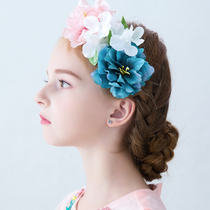 Girls Hair Flower Fabric Headgear Girls Handmade Head Flowers Blue Pink Side Hair Clips Showtime Jewelry