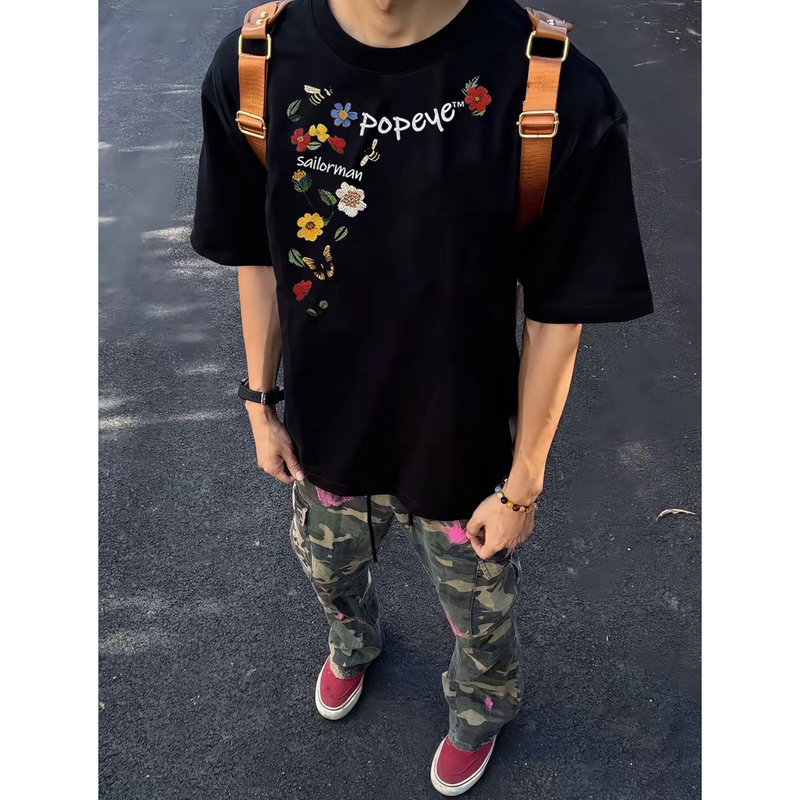 National Trend Floral Bee Couple's Short-Sleeve T-Shirt for Men, Summer 2026 New American High Street Casual Loose Top