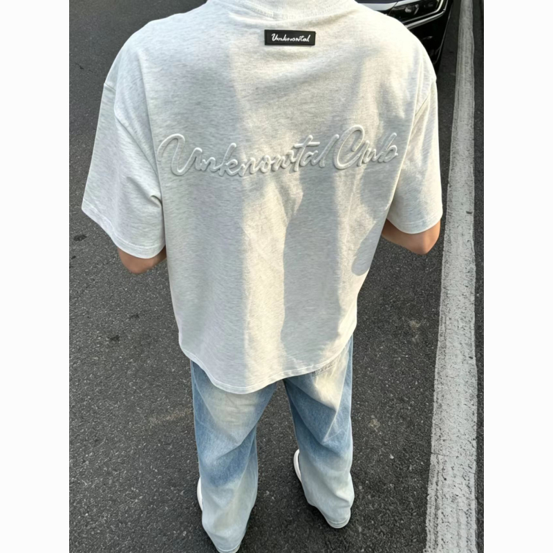 American High Street Letter Print Short-Sleeve T-Shirt for Men 2026 Summer New Loose Pure Cotton Couple Wear Half-Sleeve Top