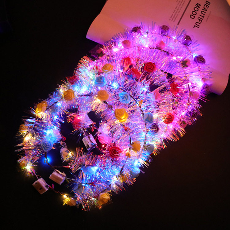 New luminous bright silk garland rabbit ears cat ears colorful lights flash headband garland concert night market stalls - Taobao