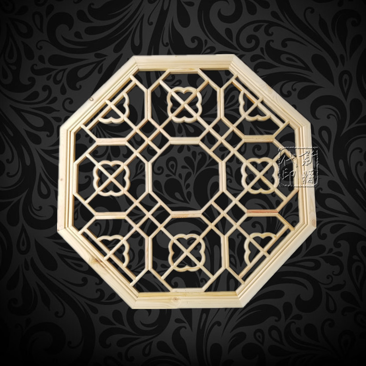Dongyang wood carving Chinese solid wood lattice ceiling lamp pool lampshade lattice antique porch partition background wall doors and windows