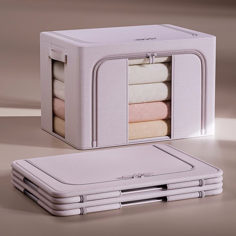 Cloud-Soft Cotton Side-Opening Double-Zipper Fabric Clothing Storage Box, Foldable Pp Board Bai Na Quilt Storage Bag