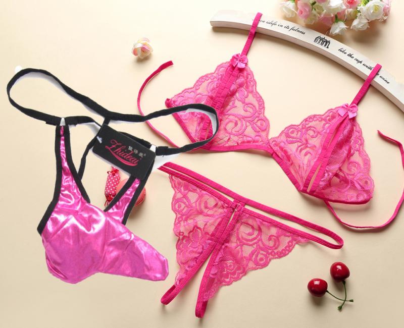 Cặp đôi gợi cảm đồ lót nam nữ áo thun quần lót quyến rũ tình yêu đường trong suốt rỗng quần T quà tặng sịp đôi dễ thương
