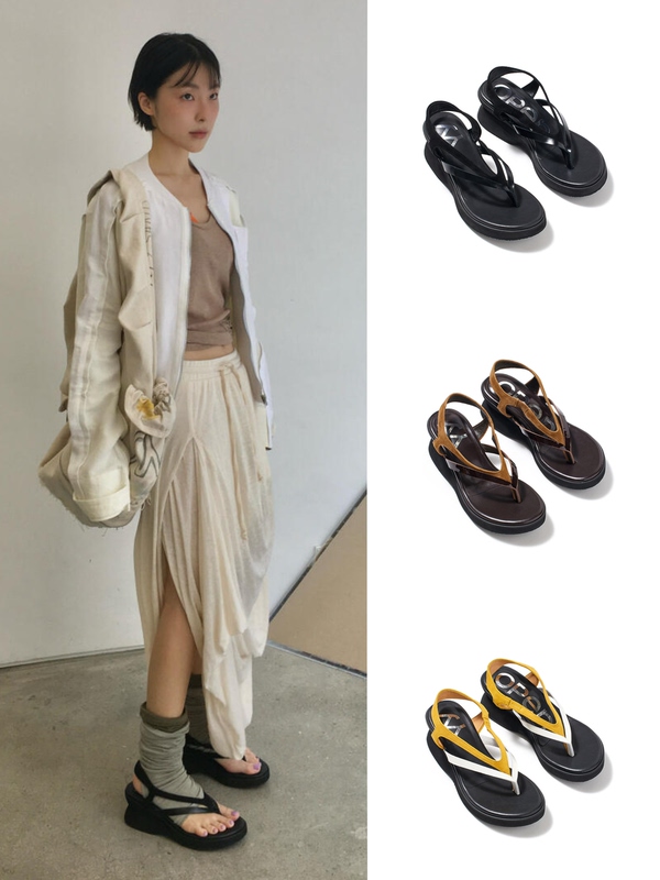 *Top Version* Korean Niche Yy26 New Retro Height-Increasing Double-Strap Thong Sandals Wedge Sandals