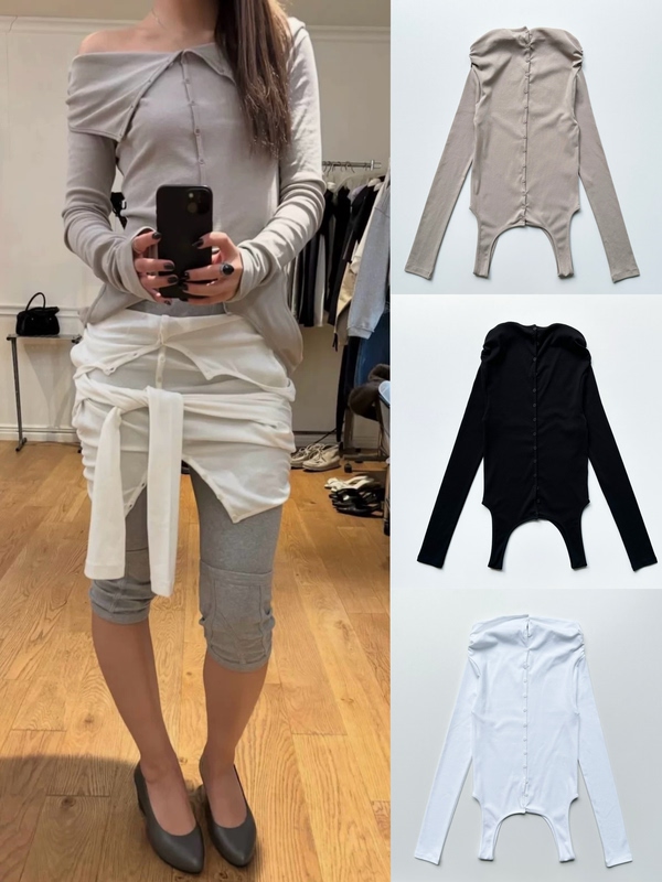 * LAOSHU Version* Korean Niche Lcdc26 New Design Two-Way Wear Off-Shoulder Tie-Up Cardigan Vest Long-Sleeve Top