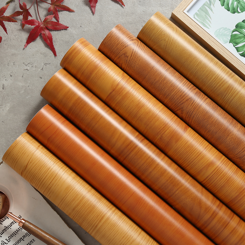Wood-coloured wood grain sticker self-adhesive imitation wood thickened cabinet furniture with old and new table face wallpaper decorative board waterproof wallpaper
