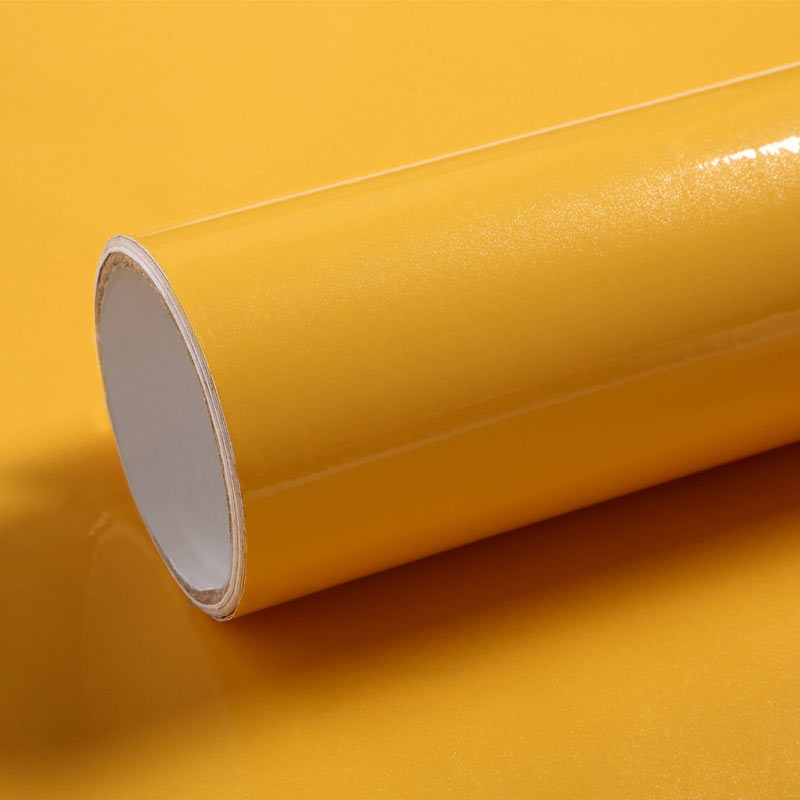 Thickened waterproof pure colour Pearlized Baking Varnish PVC Wallpaper Self-Adhesive Wallpaper Furniture Anti Oil Refurbishment Stickers Overall Cabinet Yellow