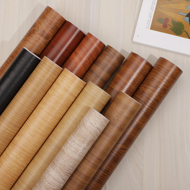 Thickened waterproof wood grain sticker self-adhesive Boeing film wallpaper wood furniture refurbished wood grain paper adhesive wall sticker