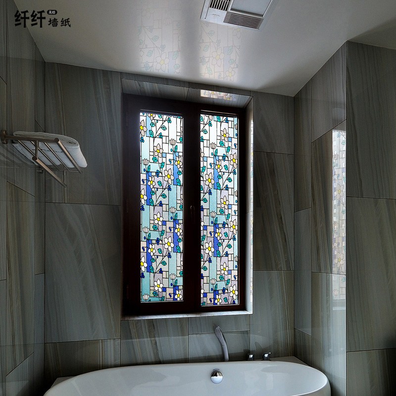 Electrostatic window glass stickers toilet light transmission opaque frosted glass adhesive film Bathroom window floral paper glass paper-Taobao