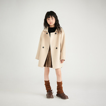 Childrens cashmere woolen coat 2024 autumn and winter double-sided 100% woolen coat for boys and girls mid-length casual