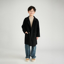 Childrens double-sided cashmere 2024 autumn and winter coats for boys and girls fashion Korean style mid-length 100% woolen coat