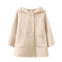 24 new autumn and winter girls thickened cashmere wool coat for baby girl rabbit ears hooded 100% wool coat