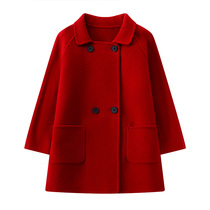 Childrens cashmere woolen coat 2024 autumn and winter double-sided 100% woolen coat for boys and girls mid-length casual