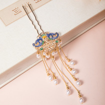 Ancient costume Hanfu shape Super fairy Pearl tassel hair accessories temperament simple U-shaped hairpin all retro accessories